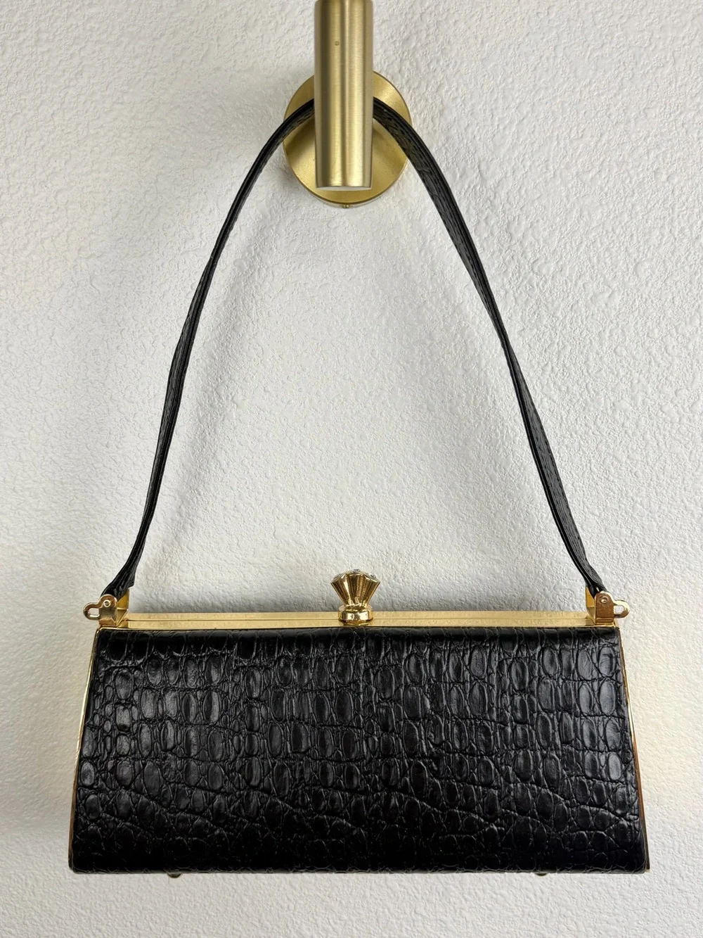 Debbie Brookes VTG Snakeskin Pattern Jeweled Flower Clasp Frame Bag